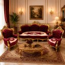 Ver imagem 2 de Jogo de Sofá Clássico com Par de Poltronas Marsala com Dourado 119x188x83cm e 114x75x84