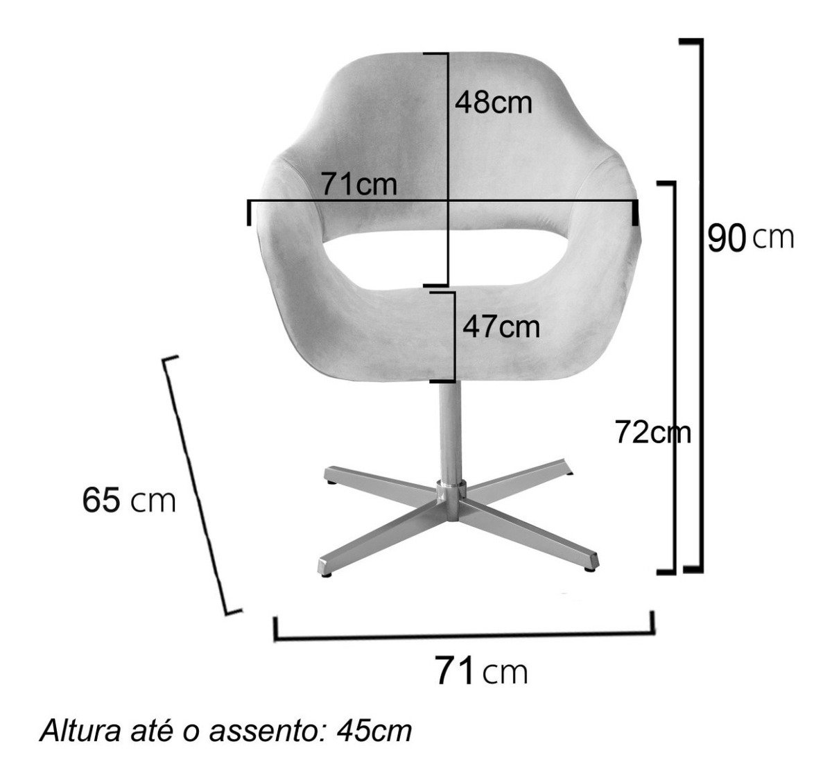 Poltrona Decorativa Zara Base Giratória Alumínio - Linho Cinza - 3