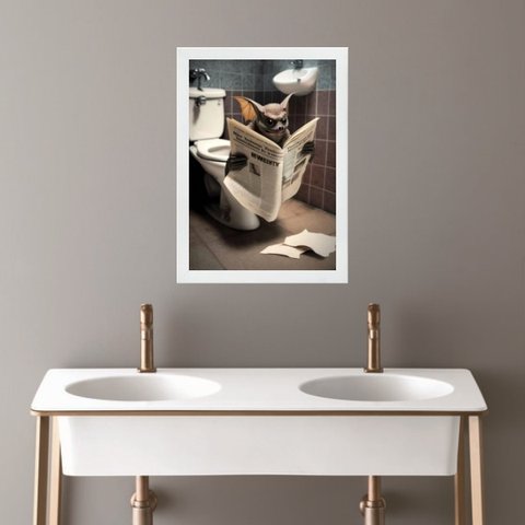 Quadro Banheiro Coleção Animais - Morcego 24x18cm:madeira Preta
