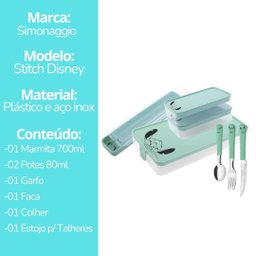 Kit Marmita para Refeição Stitch Disney 7 Peças Estojo, Potes e Talheres Inox - Simonaggio - 10