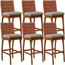 Ver imagem 1 de Kit 06 Banquetas Altas Cozinha Sala De Jantar Fixa Mila B04 Couríssimo Camel Linho Bege - Lyam