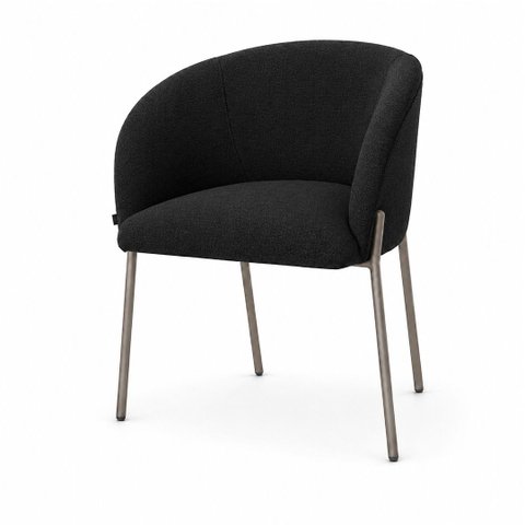 Poltrona Atena Base Fixa em Metal Cinza Lisa Zari Decor: Linho Preto