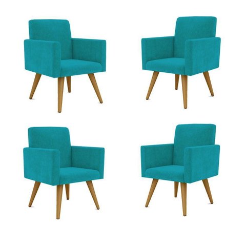 Kit 04 Poltronas Decorativa Nina Balaqui Decor Azul Turquesa