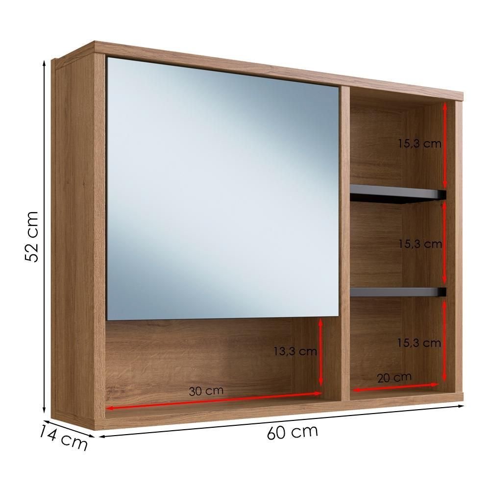 Armário Espelheira 1 Porta 60 Cm Lva06 Mell Preto Novam
