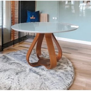 Mesa de Jantar Cebola Redonda 100 M Tampo Laqueado C/vidro Off White