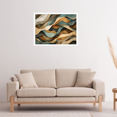 Quadro Decorativo Ondas Fita Abstrato - 50x70cm:moldura Branca