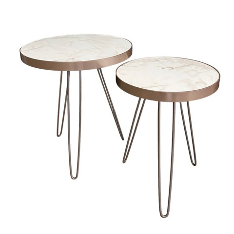 Conjunto Mesa Lateral Siena Marmorizado BELI HOUSE Champagne