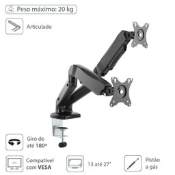 Suporte A Gás Para 2 Monitores 13"" A 27"" Vesa 100x100 Sm-341b - 1