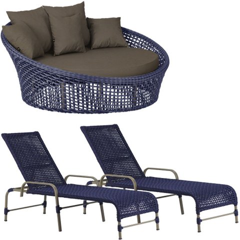 Kit Chaise Hungria e Espreguiçadeiras Catar Corda Náutica Alumínio Trama Original