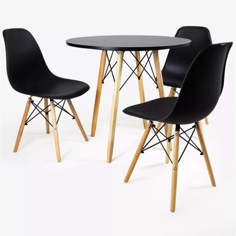 Mesa Redonda Eiffel para Sala 80cm e 3 Cadeiras Charles Eames