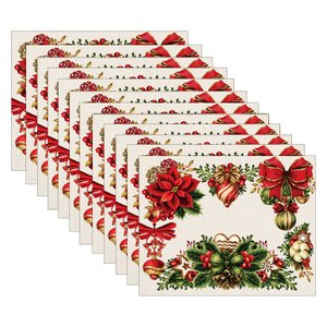 Kit Jogo Americano Natal Green Red - 12 Peças