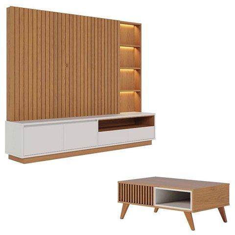 Estante Home Theater Cancún Freijó Off White Matte com Mesa de Centro Jeri Freijó Off White - Colibr