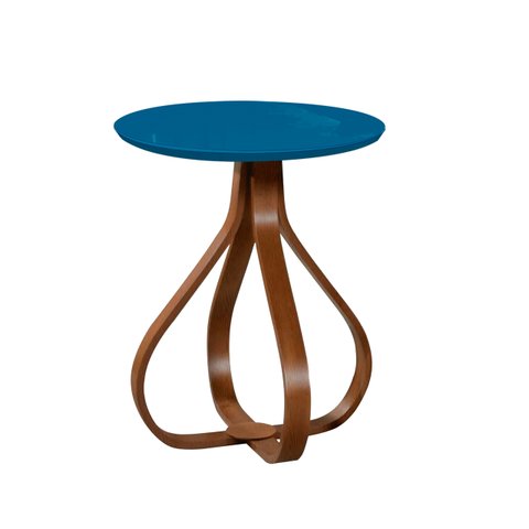 Mesa Bella de Canto com Tampo de Vidro Redonda Base de 70cm - Azul Big Luka Decor