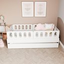 Ver imagem 4 de Bicama Solteiro Mdf Branco com 04 Grades e Cabeceira Anatômica Mobilistore