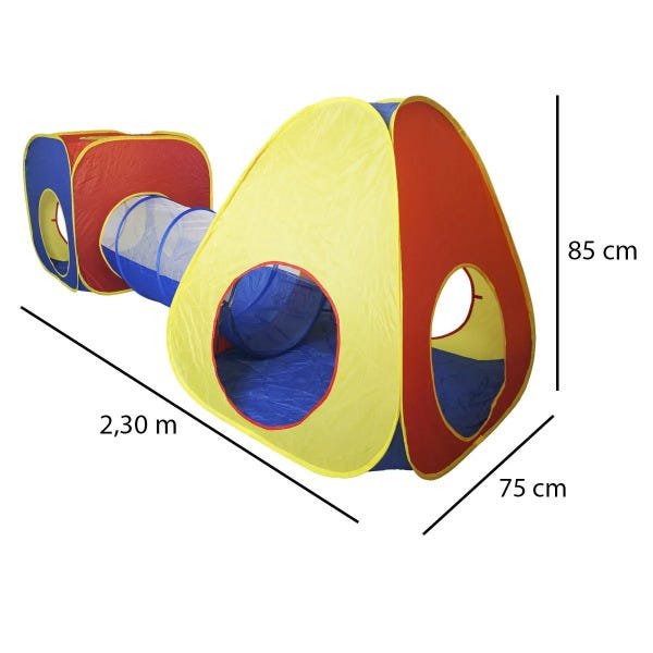 Barraca Infantil Toca Túnel 3x1 Dobrável Menino Menina Cabana Tenda Colorida Brinqway BW-066 - 2