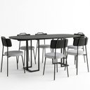 Ver imagem 2 de Mesa Retangular Alina 180cm Preto com 6 Cadeiras Barcelona N01 Couríssimo Preto Linho Cinza - Lyam