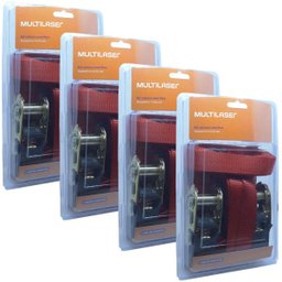 Kit 8 Fita Cinta Catraca Gancho Emborrachada Amarração Carga 4,5 M 680 Kg Multilaser AU520 - 1