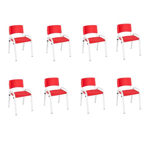 Kit 8 Cadeiras Infantil Iso, Escola, Base Branco- Vermelho