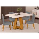 Ver imagem 1 de Conjunto: Mesa Sala Jantar Celeste Tampo Madeirado C/ Vidro Curvo 120x90cm e 4 Cadeiras Lia Cedro/