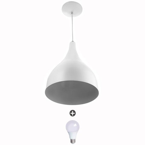 Lustre Pendente Gota Pequena Alumínio 21cm Branco + Lâmpadas