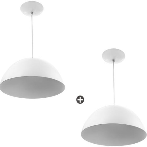 Kit 2 Lustres Pendente Meia Lua 40cm Alumínio Branco