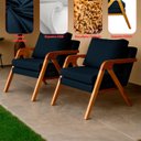 Ver imagem 4 de Kit 2 Poltrona Sala Decorativa Mona Estofada Linho Azul Base Madeira Castanho - Arkell