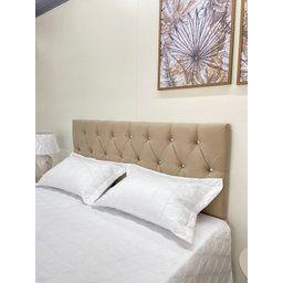 Cabeceiras Estofada Casal 1.40m Painel Cor Bege Claro Areia Botoes Cristais - 2