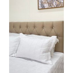 Cabeceiras Estofada Casal 1.40m Painel Cor Bege Claro Areia Botoes Cristais - 9