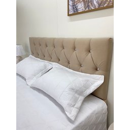 Cabeceiras Estofada Casal 1.40m Painel Cor Bege Claro Areia Botoes Cristais - 7