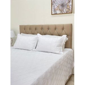 Cabeceiras Estofada Casal 1.40m Painel Cor Bege Claro Areia Botoes Cristais