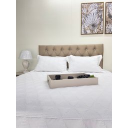 Cabeceiras Estofada Casal 1.40m Painel Cor Bege Claro Areia Botoes Cristais - 5