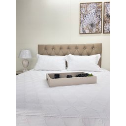 Cabeceiras Estofada Casal 1.40m Painel Cor Bege Claro Areia Botoes Cristais - 3