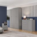 Ver imagem 1 de Quarto Juvenil Amy 5 Portas 10 Gavetas MDP-MDF Cinza com Guarda Roupa Comoda Mesa de Cabeceira Casa