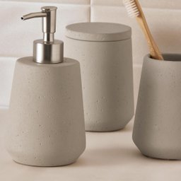 Kit com Porta-sabonete Líquido, Pote e Copo em Cimento Cinza - 3