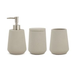 Kit com Porta-sabonete Líquido, Pote e Copo em Cimento Cinza - 1