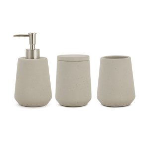 Kit com Porta-sabonete Líquido, Pote e Copo em Cimento Cinza