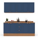 Ver imagem 5 de Cozinha Pérola 200cm 4 Peças com Rodapé e Tampo Azul/Freijó Yescasa