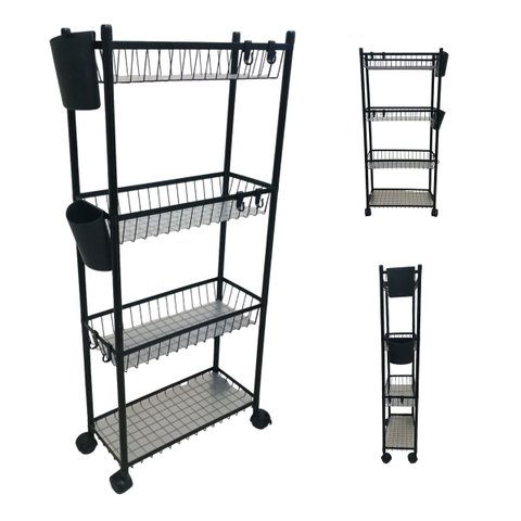 Carrinho 4 Prateleira Organizador Multiuso Banheiro Higiene Ganchos e Escorredor Cozinha Tempero Man