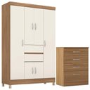 Ver imagem 1 de Kit Guarda Roupa Solteiro 6 Portas Ecom Ii Cômoda Astral - Amêndola Touch/off White