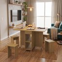 Ver imagem 4 de Conjunto Mesa Dobrável Jade com 4 Bancos Rodízios e Nichos Ilha para Cozinha e Bancada - Amêndoa