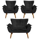 Ver imagem 1 de Kit Namoradeira 2 Lugares e 2 Poltronas Decorativas Pés Palito Opla Suede Preto - Ibiza