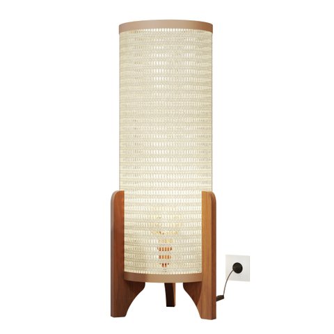 Abajur de Chão Pé de Madeira e Rattan Moderno Escandinavo