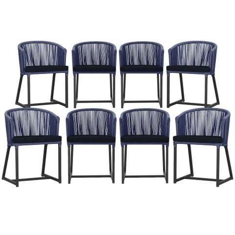 8 Cadeiras de Jantar Área Noronha Preta E12 Trama Original Azul