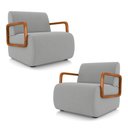 Ver imagem 1 de Kit 2 Poltronas Decorativa Sala de Estar Odessa Braços em Madeira Veludo Cinza Claro G33 - Gran Belo