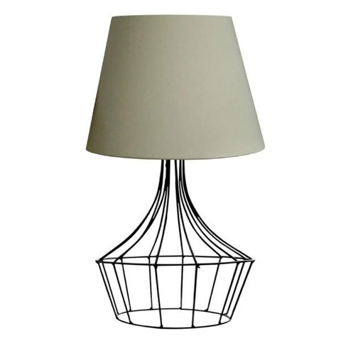 Abajur para Sala e Quarto Base Aramado Balão Preto Cúpula Bege