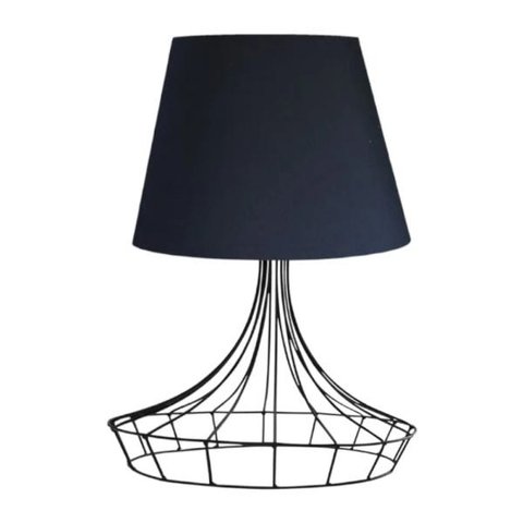 Abajur para Sala e Quarto Base Aramado Chapéu Preto Cúpula Preta