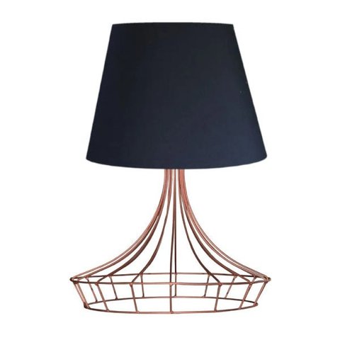 Abajur para Sala e Quarto Base Aramado Chapéu Cobre Cúpula Preta