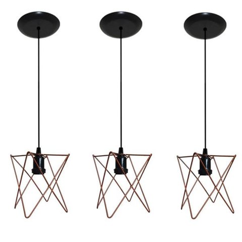 Kit com 03 Lustres Luminária Pendente Aramado Modelo Estrela - Cobre
