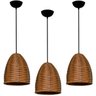 Kit com 03 Lustres de Junco - Luminária Pendente - Mode Sino - Cor Areia - 1