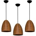 Ver imagem 1 de Kit com 03 Lustres de Junco - Luminária Pendente - Mode Sino - Cor Areia